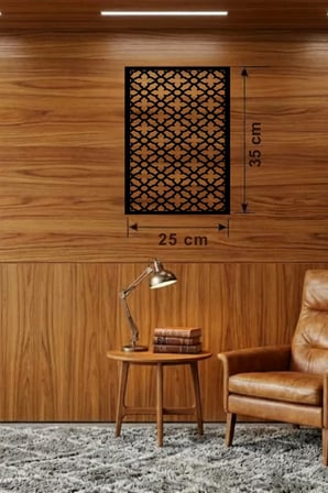 Geometrik Kafes Desenli Ahşap Duvar Tablosu - 25x35 cm Lazer Kesim Dekoratif Pano