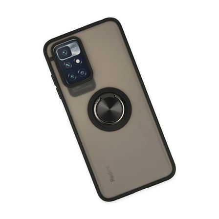 Redmi 10 2022 Kılıf Montreal Yüzüklü Silikon Kapak - Siyah