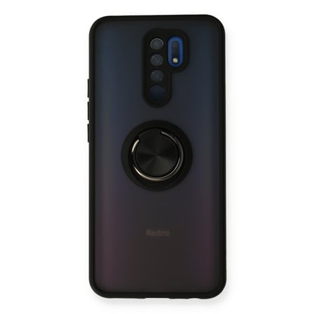 Redmi 9 Kılıf Montreal Yüzüklü Silikon Kapak - Siyah
