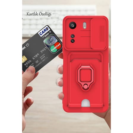 Redmi 13C Kılıf Zuma Kartvizitli Yüzüklü Silikon - Siyah