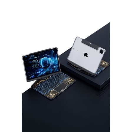 JP11 iPad Pro 11 (2022) Kılıf Vales Dönen Ledli Klavyeli Tablet Kılıfı - Siyah