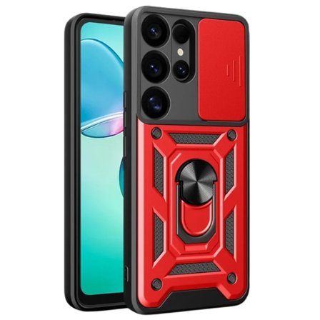 Galaxy S25 Ultra Kılıf Pars Lens Yüzüklü Silikon - Kırmızı
