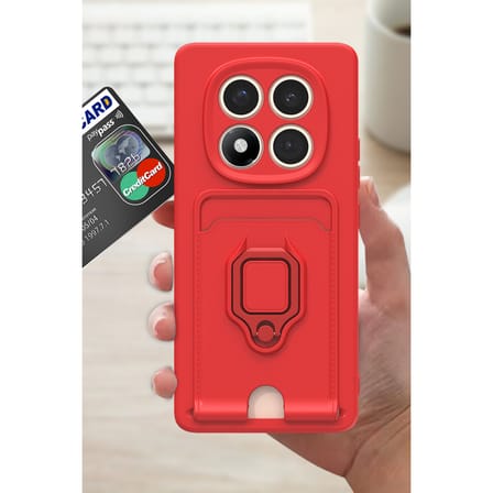 Redmi Note 14 Pro Plus Kılıf Zuma Kartvizitli Yüzüklü Silikon - Kırmızı