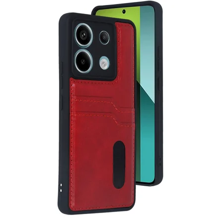 Redmi Note 13 Pro 4G Kılıf Sara Kartvizitli Deri Kılıf - Kırmızı