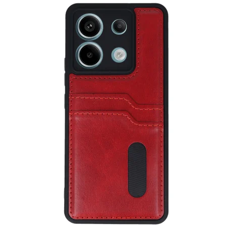 Redmi Note 13 Pro 4G Kılıf Sara Kartvizitli Deri Kılıf - Kırmızı