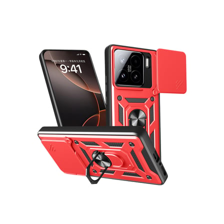 Mi 15 Kılıf Pars Lens Yüzüklü Silikon - Kırmızı