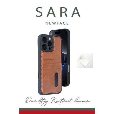 iPhone 16 Pro Max Kılıf Sara Kartvizitli Deri Kılıf - Koyu Yeşil