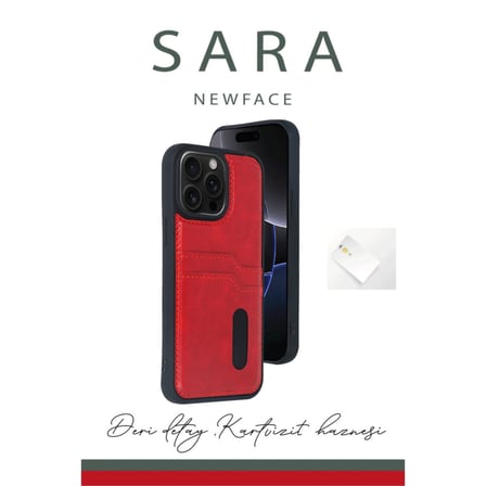 iPhone 14 Pro Max Kılıf Sara Kartvizitli Deri Kılıf - Koyu Yeşil
