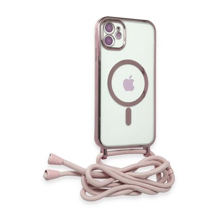 iPhone 11 Kılıf Divo Lazer Askılı Magsafe Kapak - Pembe