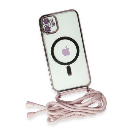 iPhone 11 Kılıf Divo Lazer Askılı Magsafe Kapak - Pembe