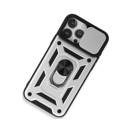 iPhone 15 Pro Kılıf Pars Lens Yüzüklü Silikon - Gümüş