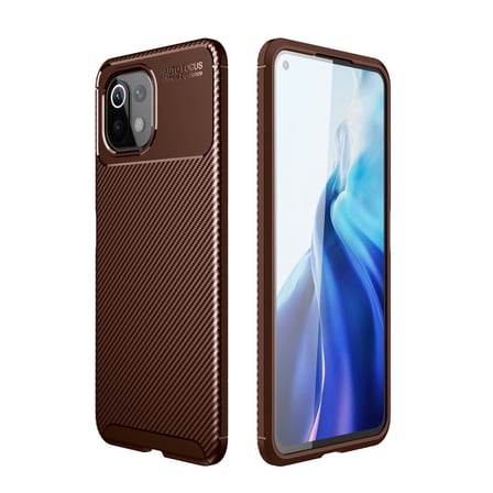 Mİ 11 Lite Kılıf Auto Focus Karbon Kapak - Kahverengi