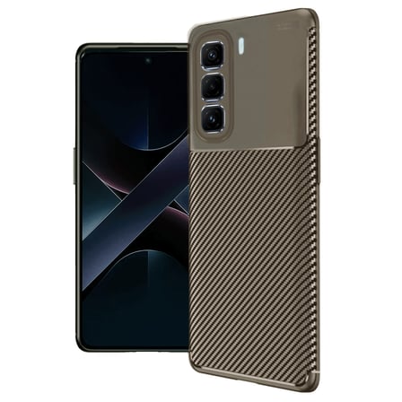 Hot 50 4G Kılıf Auto Focus Karbon Kapak - Kahverengi