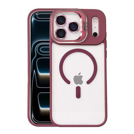 iPhone 17 Pro Max Remim Lensli Magsafe Standlı Kapak - Bordo
