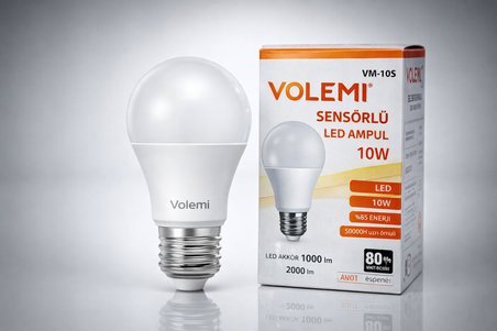 Volemi VM-10S Sensörlü LED Ampul 10W 2000 Lümen E27 Duy 50000 Saat Ömür Enerji Tasarruflu Beyaz Işık