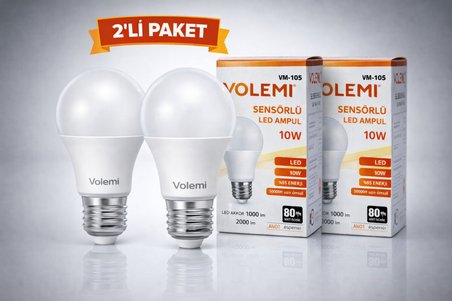 Volemi VM-10S Sensörlü LED Ampul 10W 2000 Lümen E27 Duy 50000 Saat Ömür Enerji Tasarruflu Beyaz Işık