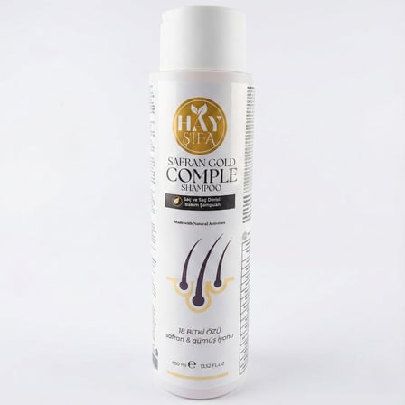 Safran Gold Complete Şampuan 400 ml Safran Özlü Gümüş İyonlu Keratin ve Biotin İçeren Bitkisel Şampu