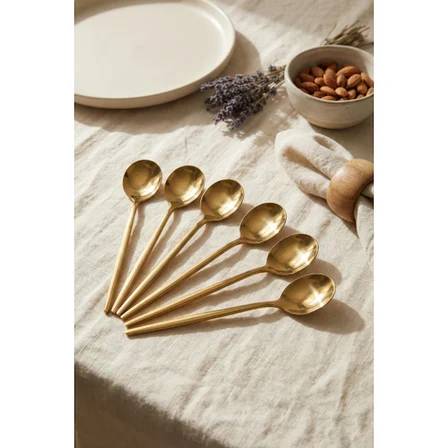 6'lı Lüks Gold Paslanmaz Çelik Yemek Kaşığı Seti (21 cm)