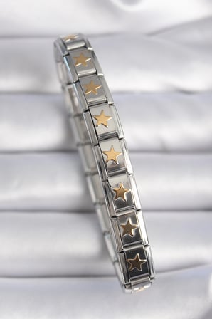 316L Çelik Gümüş Renk Gold Yıldız İşleme Charm Bileklik