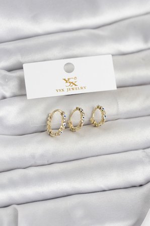 Pirinç Gold Renk Nazarlı Model 3'lü Kadın Küpe