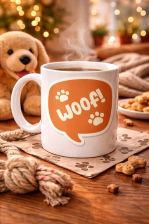 Woof! Köpek Temalı Porselen Kupa Model 54 – Sevimli Patili Tasarım, Kahve & Çay Kupası, Hayvanseverl