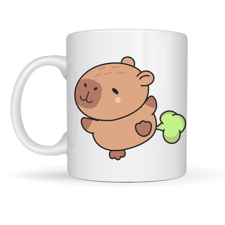 Sevimli Kapibara Desenli Porselen Kupa MODEL 96 CAPYBARA – Neşeli Tasarım, Kahve & Çay Kupası, Hediy