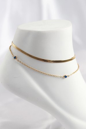BUĞZ 316L Çelik Gold Renk Nazar Boncuk Tasarımlı 2li Halhal