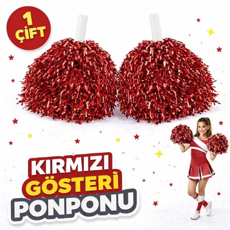 BUĞZ 1 Çift Kırmızı Okul Gösteri Ponponları Ekstra Dolgun