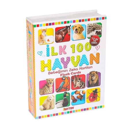 BUĞZ 1741 Flash Card İlk 100 Hayvanlar Eğitici Kartlar -Dıytoy