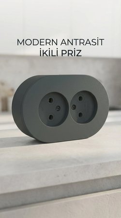BUĞZ Antrasit Renkli Sıva Üstü İkili Topraklı Priz, Çiftli Elektrik Bağlantısı