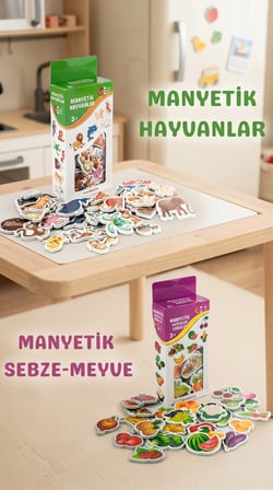 BUĞZ Manyetik Eğitici Set 30 Parça Hayvan 26 Parça Sebze Meyve Magnet Oyuncak