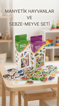 BUĞZ Manyetik Oyuncak Set Hayvanlar Sebze Meyve Magnetli 56 Parça