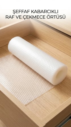 BUĞZ Şeffaf Pvc Raf ve Dolap İçi Kaydırmaz Koruyucu Örtü 45x300 cm
