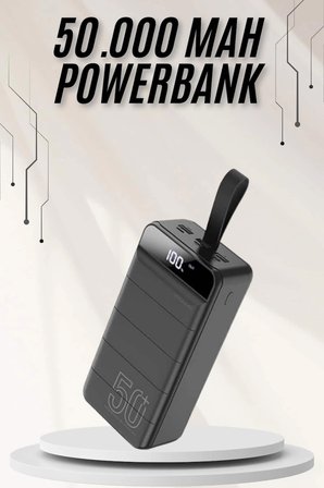 BUĞZ Powerbank Çoklu Şarj Girişi 50.000 Mah Taşınabilir Dijital Göstergeli