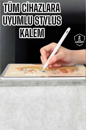 BUĞZ Dokunmatik Kalem Beyaz Şarjlı Yedek Uçlu Android ve İOS Uyumlu