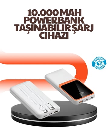 BUĞZ Taşınabilir 10000 mAh Powerbank – Dijital Göstergeli, Type-C ve USB Çıkışlı