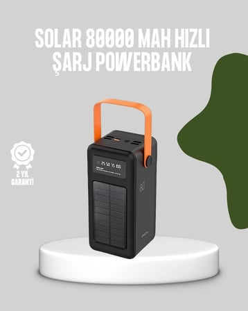 BUĞZ 80000 mAh Solar Powerbank Göstergeli Fenerli Hızlı Şarj Taşınabilir Şarj Cihazı