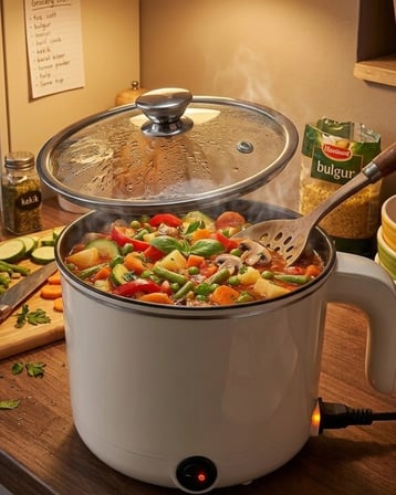 BUĞZ Mini Elektrikli Yemek Pişirici 1 Litre Buharlı Pişirme Tepsili Mutfak Tenceresi