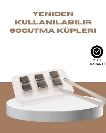 BUĞZ Yeniden Kullanılabilir 304 Çelik Metal Buz Küpleri 4'lü Set