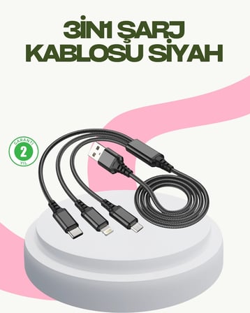 BUĞZ Hızlı Şarj Destekli Çoklu Şarj Kablosu – Seyahat ve Günlük Kullanım
