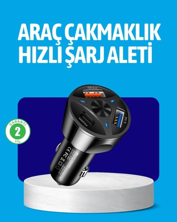 BUĞZ 55W Güçlü Araç Şarj Cihazı Power Delivery Destekli