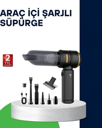 BUĞZ Kablosuz Şarjlı Araç İçi ve Küçük Alanlar İçin Güçlü Vakumlu Süpürge