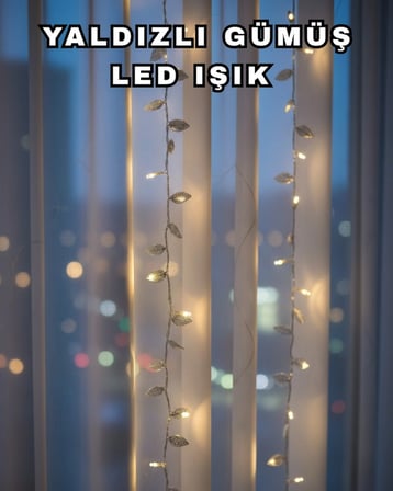 BUĞZ Gümüş Yaprak Tasarımlı LED Işık Pilli Ev ve Vitrin Dekoru