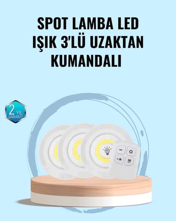 BUĞZ Ev Ofis Kamp İçin Uygun Uzaktan Kumandalı Yapışkanlı Kablosuz Led Spot Lambalar