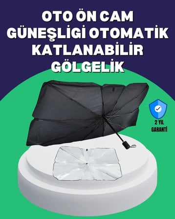 BUĞZ Şemsiye Tasarımlı Katlanabilir Araç Güneşliği – Geniş Uyumlu, UV Koruma
