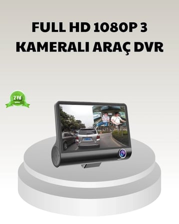 BUĞZ Araç DVR Kamerası 3’lü 170° Geniş Açılı Full HD ve Park Destekli