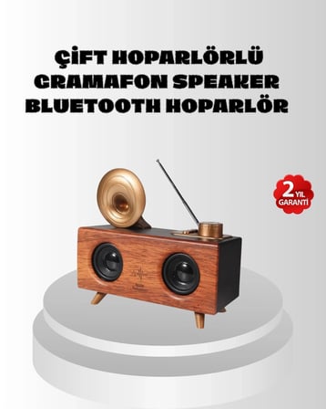 BUĞZ Çift Hoparlörlü Retro Bluetooth Speaker 1800mAh Bataryalı AUX USB SD Kartlı