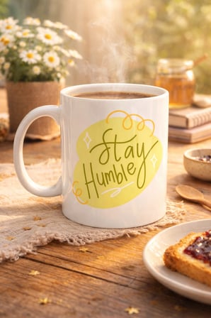 BUĞZ Stay Humble Porselen Kupa MODEL 129 – Minimal Motivasyon Kupası, Şık Tasarım, Günlük Kahve & Çay Kupası