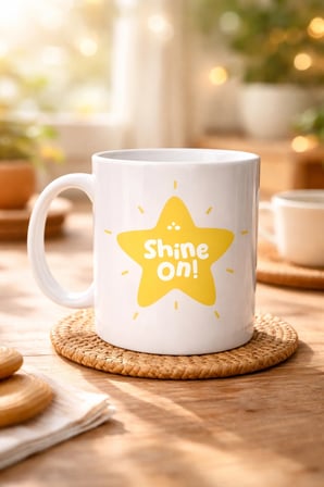 BUĞZ Shine On "PARLAMAYA DEVAM ET" Yıldız Tasarımlı Porselen Kupa MODEL 155 – Motivasyon Kupası – Günlük Kullanıma Uygun Şık Kahve & Çay Kupası