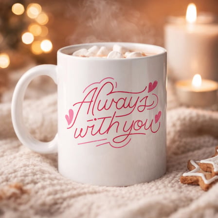 BUĞZ Always With You Yazılı Porselen Kupa Model 19 – Romantik Tasarım - Sevgiliye Arkadaşa Özel Hediye Kupası